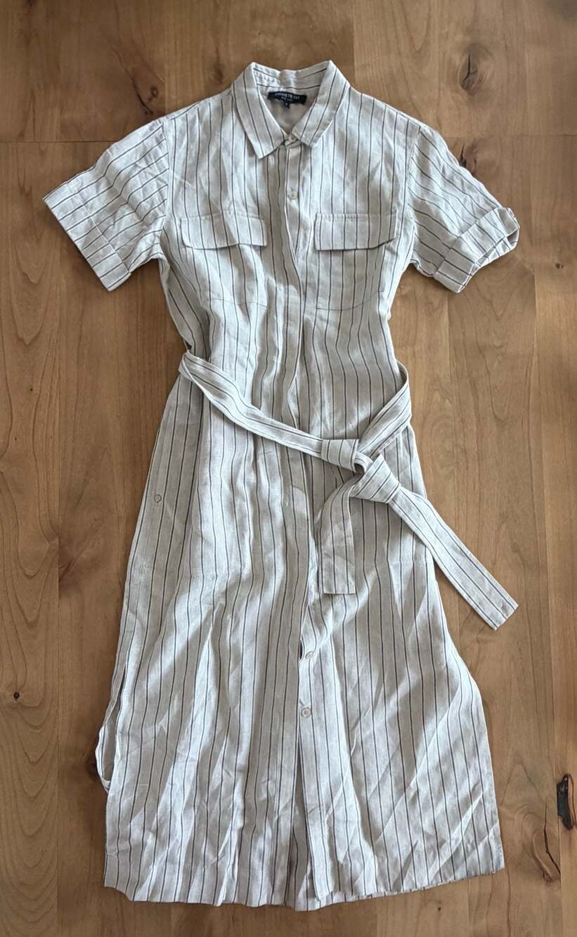 Lafayette 148 New York Striped Linen Shirt Dress Size S - Picture 4 of 15